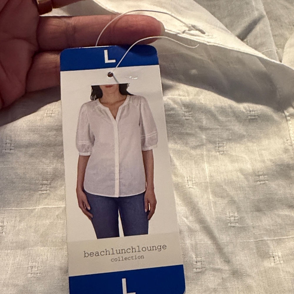 beachlunchlounge White Peasant-Style Button Front Blouse - Picture 4 of 12